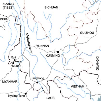 Map of Yunnan province - China