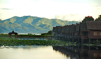 Hupin Khaung Daing floating huts on Inle lake