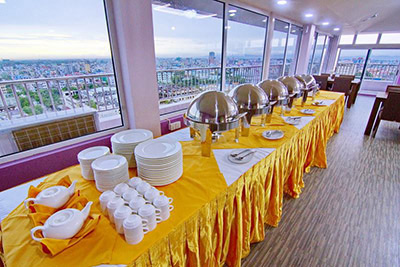 Buffet breakfast with city view