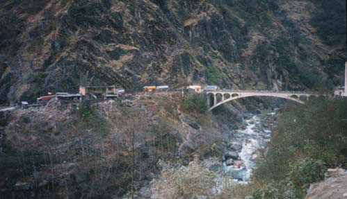 Nepal-China border bridge over Bhote Kosi river