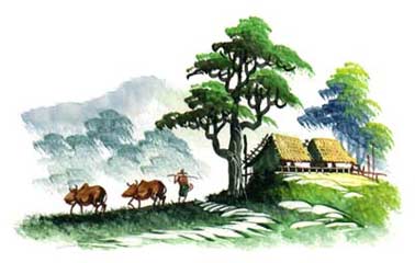 A village scene in a morning