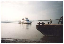 Tourist boat arrives at Bagan jetty