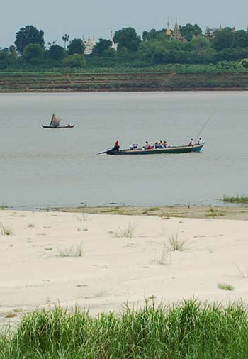 Small boats on Ayeyarwaddy river