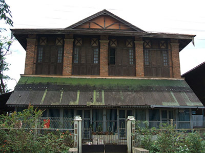 An old wood and brick house