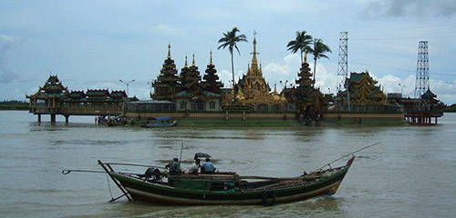 A pagoda on an river island