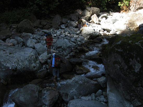 Walking along and passing the creek