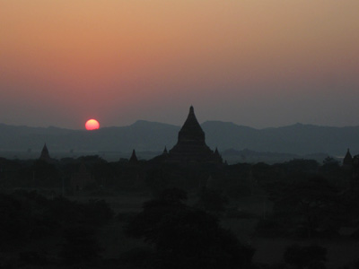 Sunset over the thousand years old temples in Bagan