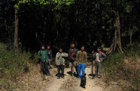 Hunting group going for  Mithan (domesticated wild ox)