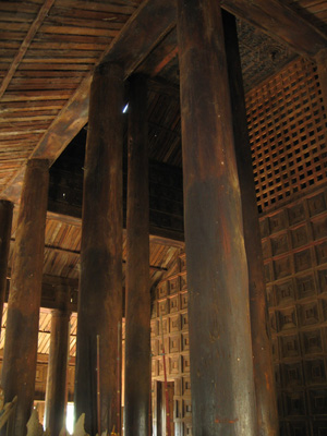 Many teak wood pillers or posts have been used in the monastery