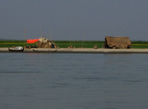 Fishermen huts on the sand banks on the Ayeyarwaddy river